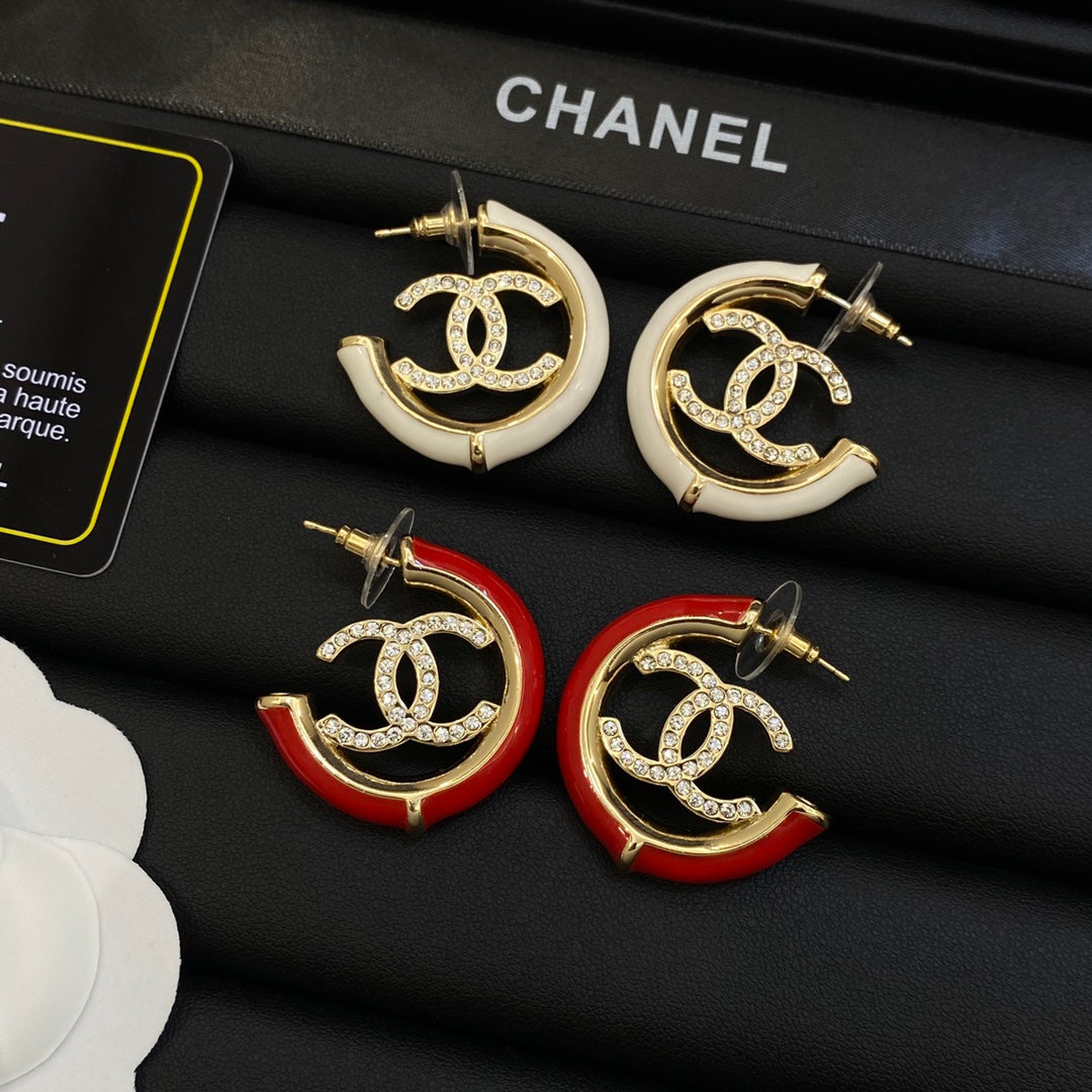 White Enamel Half Hoop Earrings