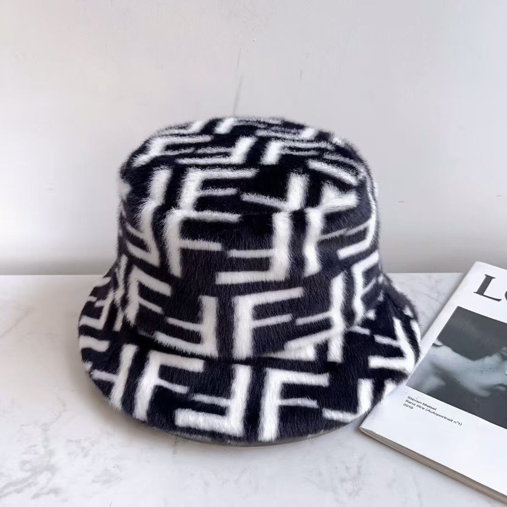 Mink Velvet F Embossed Bucket Hat