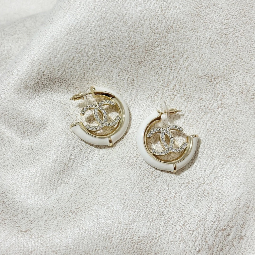 White Enamel Half Hoop Earrings